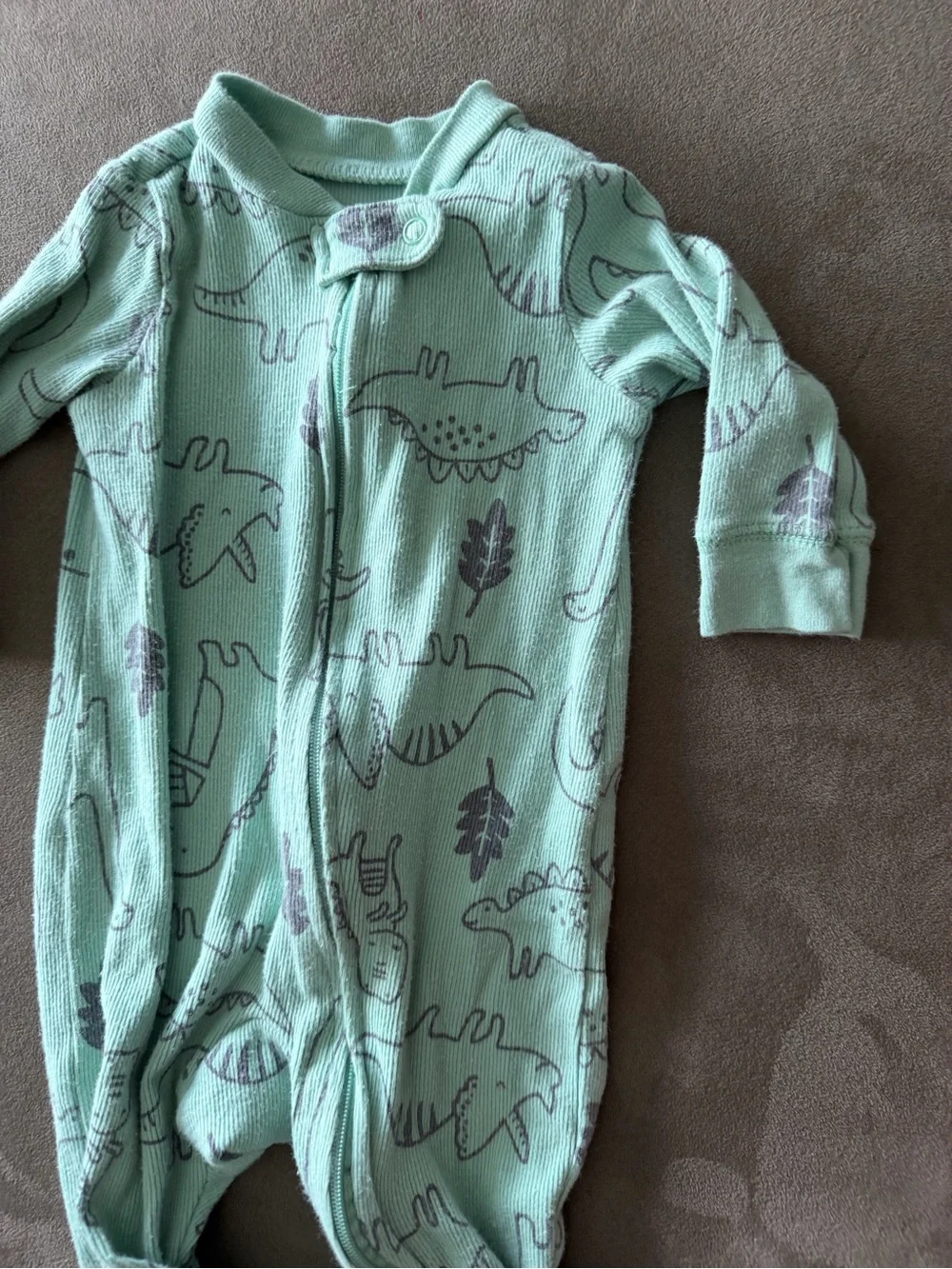 Carters Baby Footed One-Piece in Mint Green with Dinosaur Print